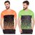 Masch Sports Mens Polyester Printed T-Shirts - Pack of 2 (Orange & Lime Green)