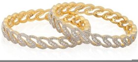 JSD American Diamond Gold Plated Bangles set, Qty: 1 Pair, Color: Gold, JSD Brand Assured you for 100% Qualitative Products. Care Instructions: Store in air tight pouches, Keep away from deodorants and perfumes.