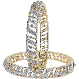 JSD American Diamond Gold Plated Bangles Set for Women and Girls, Qty:  1 Pair,  Color:  Gold, JSD Brand Assured you for 100% Qualitative Products. Care Instructions: Store in air tight pouches, Keep away from deodorants and perfumes.