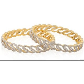                       JSD American Diamond Gold Plated Bangles set, Qty: 1 Pair, Color: Gold, JSD Brand Assured you for 100% Qualitative Products. Care Instructions: Store in air tight pouches, Keep away from deodorants and perfumes.                                              