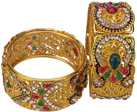 JSD Gold Plated Green Stone Bangles Set Size_Adjustable, Qty: 1 Pair, Color: Gold, JSD Brand Assured you for 100% Qualitative Products. Care Instructions: Store in air tight pouches, Keep away from deodorants and perfumes.