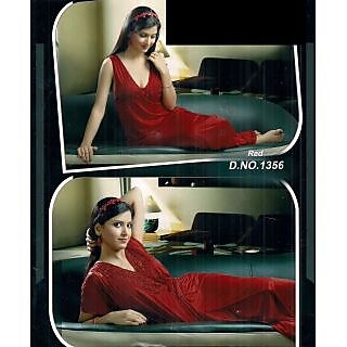                       Womens Sleep Wear Set 2p Nighty  Over Coat Sexy Red Night Wear Gift Bed Gown  Robe Set 1356R Gurlz Hot Lounge                                              