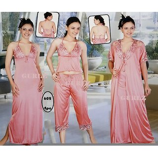                       Hot Sleep Wear 4pcTop Capri Nighty  Robe Set Womens Fun Onion 602 Bedroom Set                                              