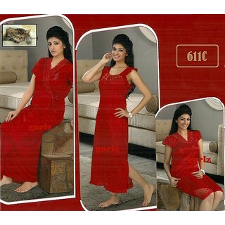                       Hot Sleep Wear 4pcTop Capri Nighty  Robe Set Womens Fun 611C Red Bedroom Set                                              