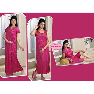                       Hot Sleep Wear 4pc Top Capri Nighty  Robe Set Womens Fun 611B Pink Bedroom Set                                              