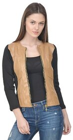 Raabta Beige Faux Leather Jacket with Rib