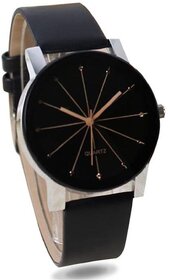 Ismart Designer Crystle Glass Round Shaped Black Dial Leather Belt Analogue Couple Watch- Latest Edition