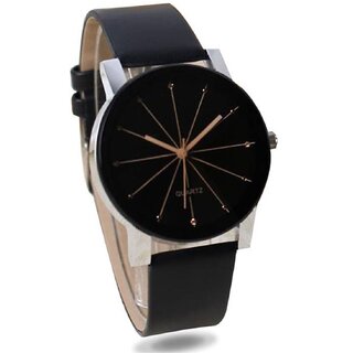                       Ismart Designer Crystle Glass Round Shaped Black Dial Leather Belt Analogue Couple Watch- Latest Edition                                              
