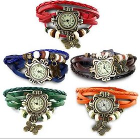 New Fancy Women Black Dori Genuine Leather Vintage Bracelet Watch
