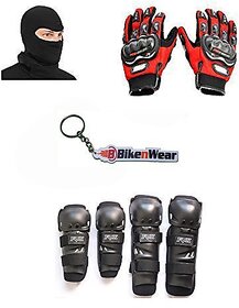 Combo Pack For Fox Knee  Elbow Guard +Gloves Red-XXL+Face Mask With Key Chain