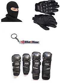 Combo Pack For Fox Knee  Elbow Guard +Gloves Black-XXL+Face Mask With Key Chain
