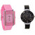 NG Glory Combo Of Two Watches-Baby Pink Rectangular Dial Kawa And Black Circular Dial Glory Watches