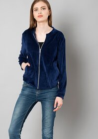 Raabta Fashion Women Navy Blue Velvet Casual Jackets