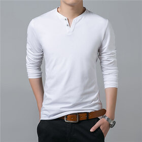 Attitude White Plain Cotton Flap Collar T-Shirt For Men