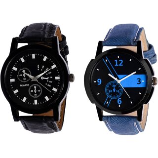 HRV KJR-9,6 Round Black And Blue Dial Analog Watch Combo for Men