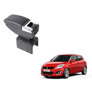 Stylish Black Arm Rest Console For Maruti Suzuki Swift - Arm Rest in Chrome Design with Ashtray, Cup Holder And Storage