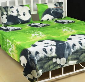 Choco Home Polycotton Green 3D double bedsheet with 2 pillow covers
