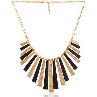                       Minha Gold Plated Gold  Black Alloy Necklace Set For Women                                              