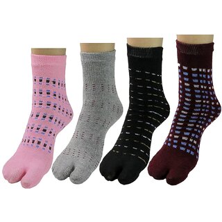 DDH Women 3 Pairs Cotton Ankle Length Thumb Socks (Multicolor)