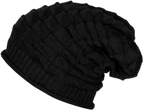 Fashion Trend Black Woolen Beanie Cap
