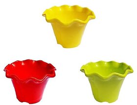 Multicolor Plastic Pots for Plants Flower Design (4 Inch) Pack of 3 By Takson Sales