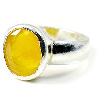                       Jaipur Gemstone 6.00 ratti yellow sapphire (pukhraj) Silver Ring                                              