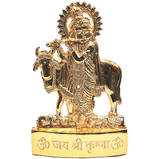 Gold plated Cow with Krishna Idol - 2.9 inches