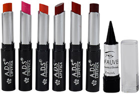 ADS Glossy Lipstick Pack of 6 And Free Kajal-GPTGU-B1