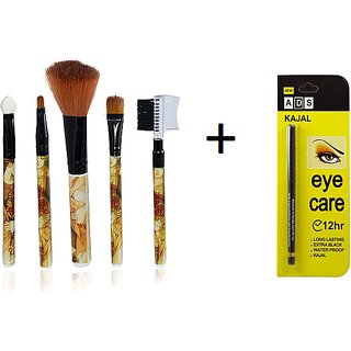 5 Pieces Make Up Brush Cosmetic Set Kit Multi Functional Product + FREE ADS Eye Care Long Lasting Kajal