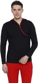 Akash Men's  Black  Full Sleeve Oblique Zipper Hoodie T-Shirt