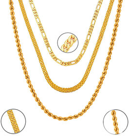 3 Gold Plated Chains Combo by Sparkling Jewellery (22 Inches)