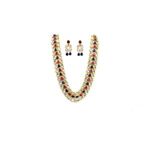 3 Line Pink and Blue Kundan necklace set 3 Line Pink and Blue Kundan necklace set