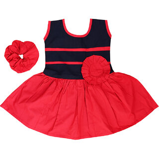 Flora's Self Design Cotton Frocks For Girls (with Wrist Band)