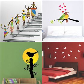 Eja Art Vinyl Set Of 3 Bird Sunrise BranchTribal LadyLovebirds Multicolor Wall Sticker