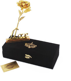 Valentines Gift 24K Gold Rose 25 Cm With Love Stand And Velvet Gift Box