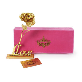 Valentines Day 24K Gold Rose 25 Cm With Love Stand And Velvet Gift Box