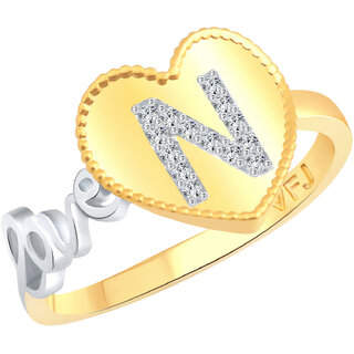                       Vighnaharta Valentine Love N Letter in Heart CZ Gold and Rhodium Plated Alloy Ring for Women and Girls                                              