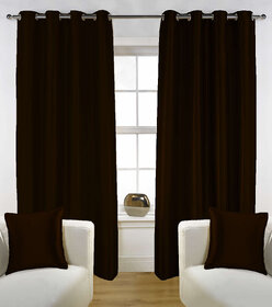 Enaakshi Set of 2 Door Eyelet Curtains Plain Brown