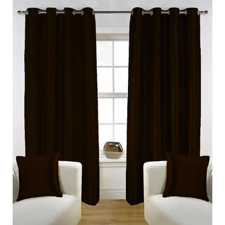                       Enaakshi Set of 2 Door Eyelet Curtains Plain Brown                                              