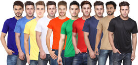 Ketex Men's Multicolored Solid Round Neck Polyester Blended TShirt (Pack of 10)