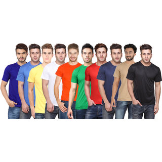 K-TEX Mens Multicolor Solid Round Neck TShirt Pack of 10