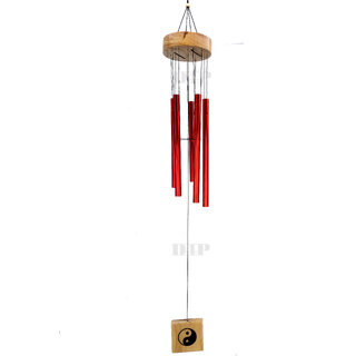 Discount4product Red 5 Pipe Wooden And Metal Wind Chime For Positive Energy