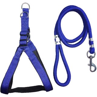 Petshop7 Blue Nylon Padded adjustable Dog Harness  Leash Rope 1 Inch for Medium size Pet (Chest Size  24-29) (Blue)