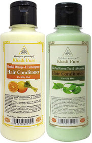 Khadi Pure Green Tea  Aloevera and Orange  Lemongrass Hair Conditioner Combo (420ml) Pack 2