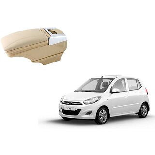 Stylish Beige Arm Rest Console For Hyundai i10 - Arm Rest in Chrome Design with Ashtray, Cup Holder And Storage