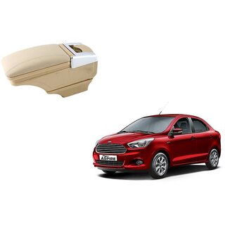 Stylish Beige Arm Rest Console For Ford Figo Aspire - Arm Rest in Chrome Design with Ashtray, Cup Holder And Storage