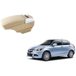 Stylish Beige Arm Rest Console For Maruti Swift Dezire 2012-16 - Arm Rest in Chrome Design with Ashtray, Cup Holder And Storage