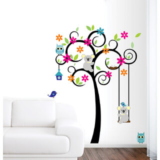                       EJA Art cute tree with flower and animals Multicolor Wall Sticker Material  PVC Pec  1                                              