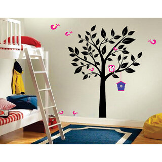                       EJA Art cute Black tree pink owl bird 3 Wall Sticker Material  PVC Pec  1                                              