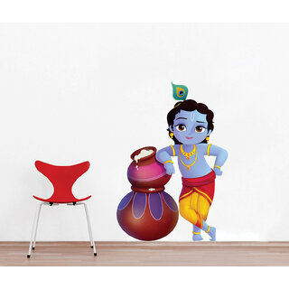 EJA Art Cute bal Krishna makhan chor Wall Sticker Material  PVC Pec  1